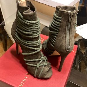 Liliana Olive Rope Detail peep toe Bootie